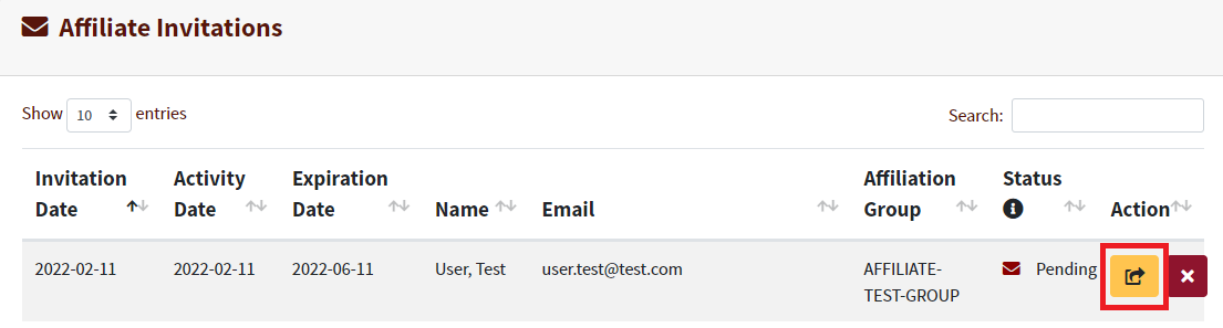 Resend Affiliate Invitations