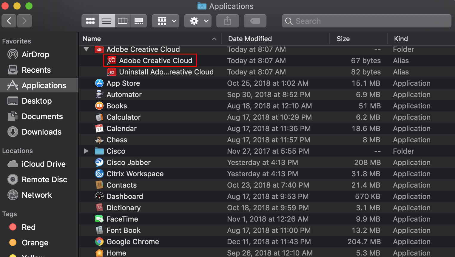 Adobe Creative Cloud Menu